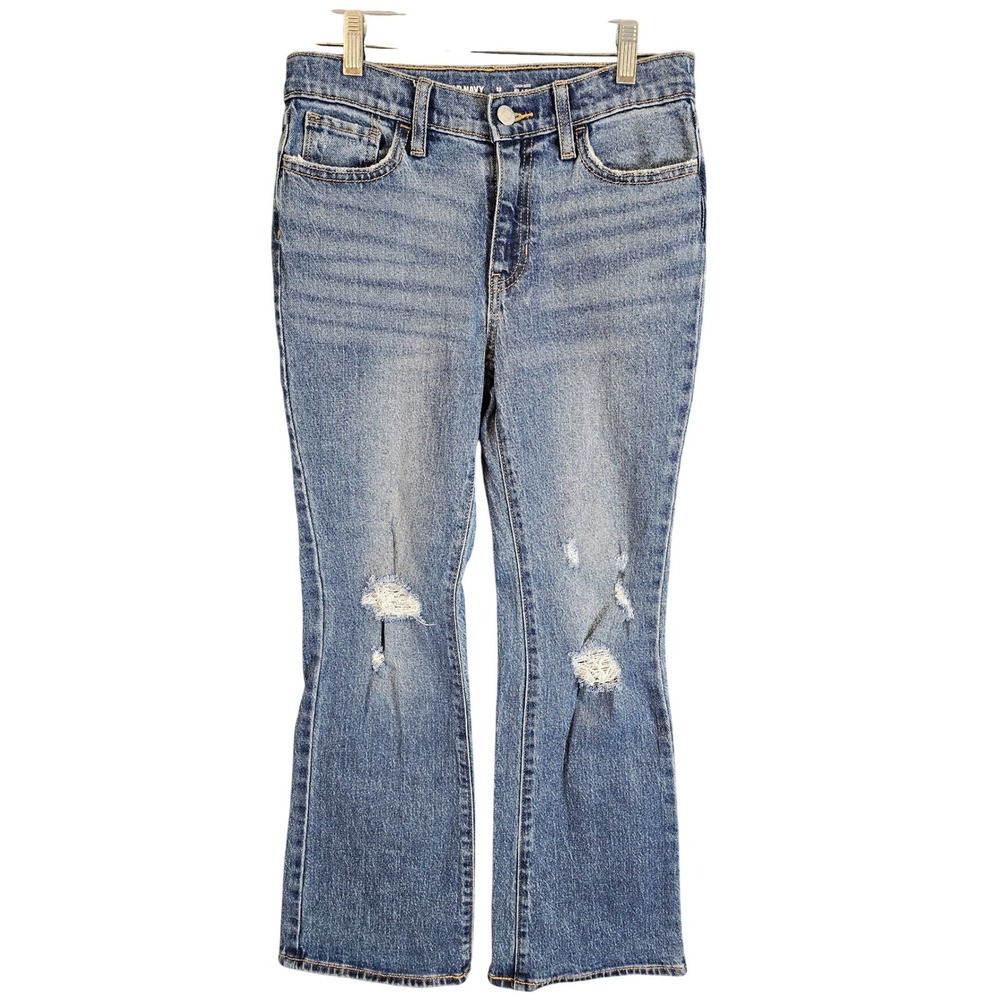Old Navy Womens High-Rise Flare Distressed Jeans Medium Wash Blue Size 12 Boho